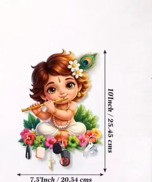 Little Krishna Printed Wooden key Holder