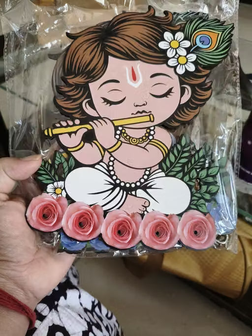 Little Krishna Printed Wooden key Holder
