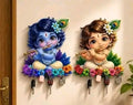 Little Krishna Printed Wooden key Holder
