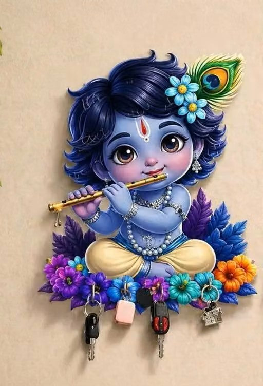 Little Krishna Printed Wooden key Holder